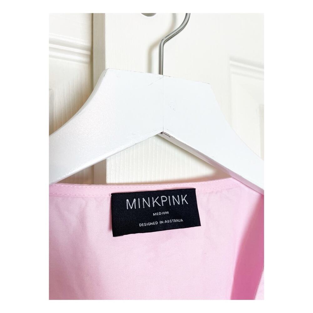 MINKPINK Lora Pink Empire Waist Mini Dress Puff Sleeve Cotton Sz M - Picture 9 of 11